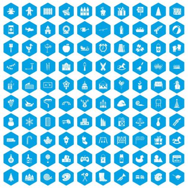 100 okul öncesi eğitim simgeleri mavi ayarla