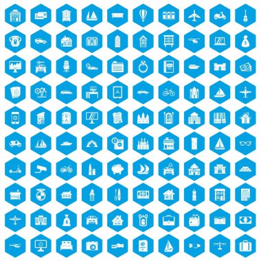 100 özellik simgeleri mavi ayarla