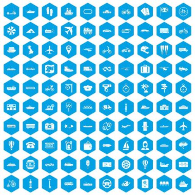 100 toplu taşıma simgeleri mavi ayarla