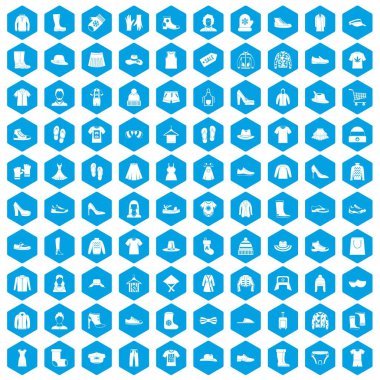 100 paçavra simgeleri mavi ayarla