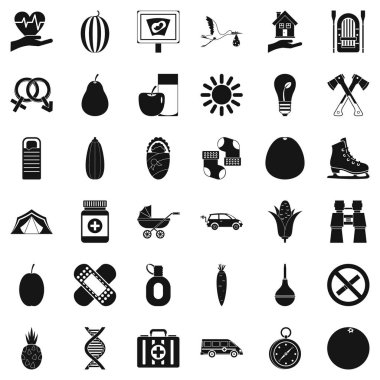 Çocuk bakım Icons set, basit tarzı