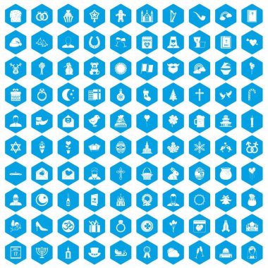 100 dini festival simgeleri mavi ayarla