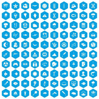 100 araştırma simgeleri mavi ayarla