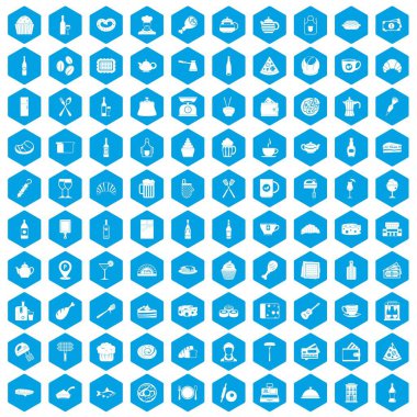 100 Restoran simgeleri mavi ayarla