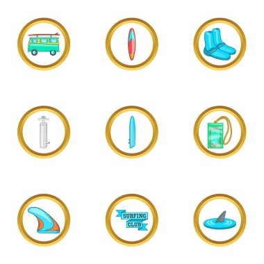 Sörf ekipman Icons set, karikatür tarzı