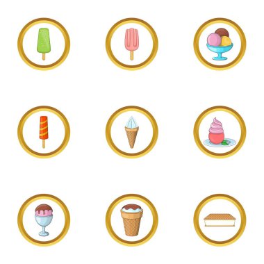 Dondurma ürün yelpazesine Icons set, karikatür tarzı