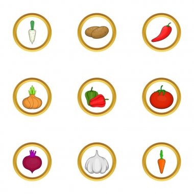 Sağlıklı sebze Icons set, karikatür tarzı