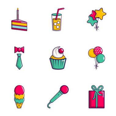 Parti Icons set, düz stil