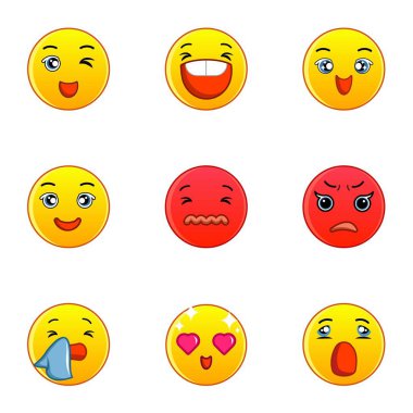 Gülen yüzler Icons set, düz stil