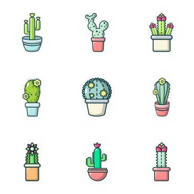 Ev kaktüs Icons set, anahat stili