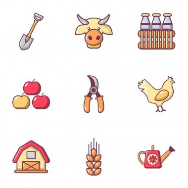 Icons set tarım, düz stil