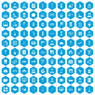 100 el sanatları simgeleri mavi ayarla