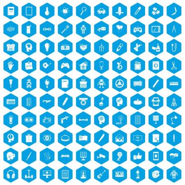 100 yaratıcı bir fikir simgeleri mavi ayarla