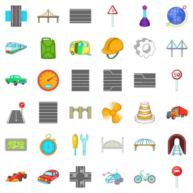 Köprünün altından tünel Icons set, karikatür tarzı