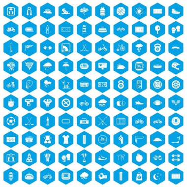 100 Bisiklete binme simgeleri mavi ayarla