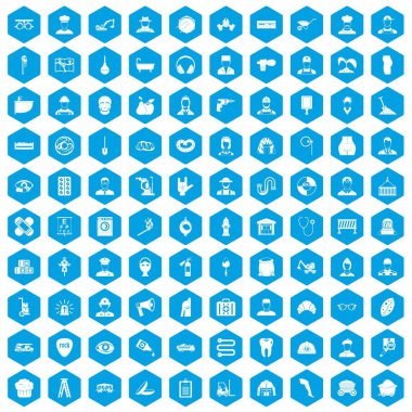 100 farklı meslekler simgeleri mavi ayarla