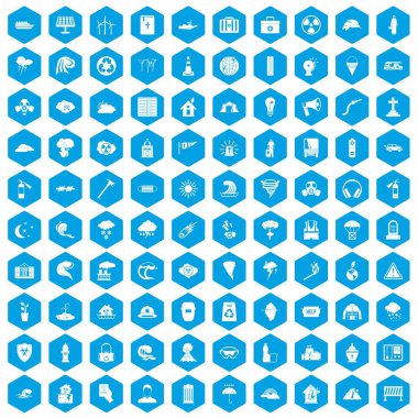 100 afet simgeleri mavi ayarla