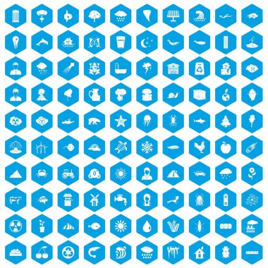 100 dünya simgeleri mavi ayarla