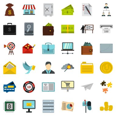 İşadamı Icons set, düz stil