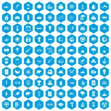 100 Eko simgeleri mavi ayarla