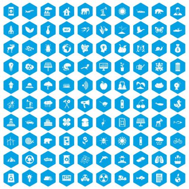 100 Eko bakım simgeleri mavi ayarla