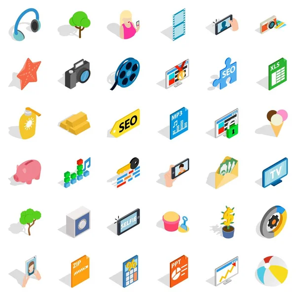 SEO destek Icons set, izometrik stili