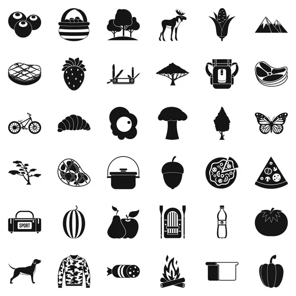 Doğa Icons set, basit stil kamp