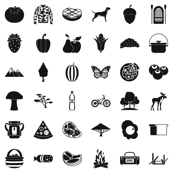 Icons set, basit stil kamp orman