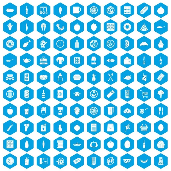 100 öğle yemeği simgeleri mavi ayarla