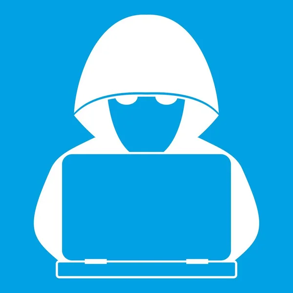 Computer hacker met laptop pictogram wit — Stockvector