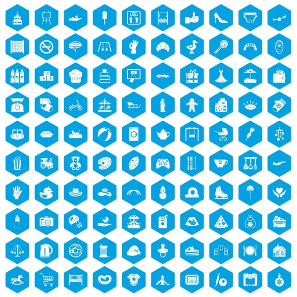 100 anne ve çocuk simgeleri mavi ayarla