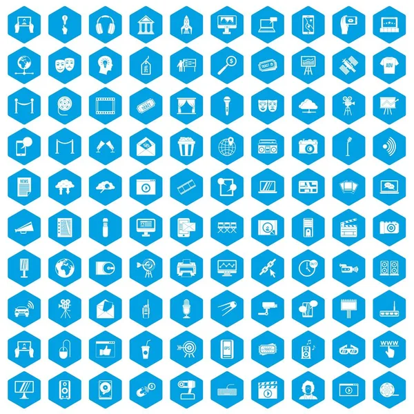 100 Multimedya simgeler mavi ayarla