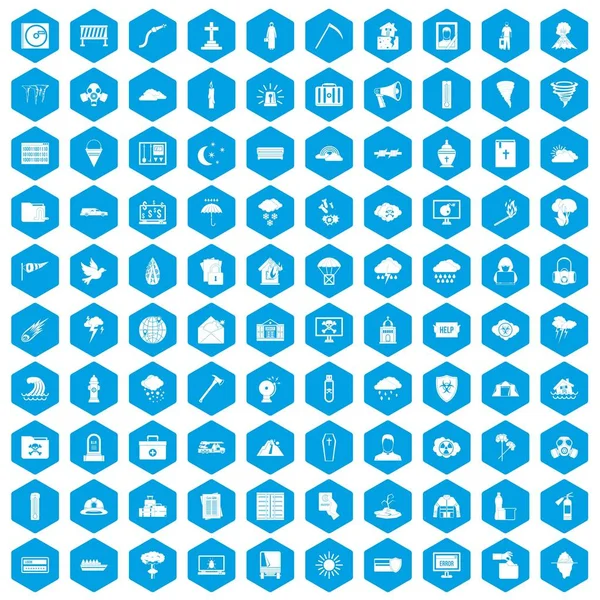 100 iconos de desastres naturales en azul — Vector de stock