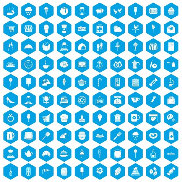 100 Pastane simgeleri mavi ayarla