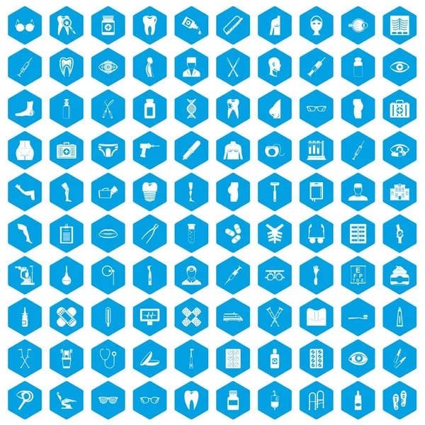 100 iconos de farmacia conjunto azul — Vector de stock