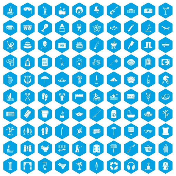 100 rekreasyon simgeleri mavi ayarla