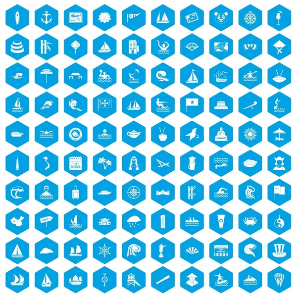 100 gemi simgeler yelken mavi ayarla