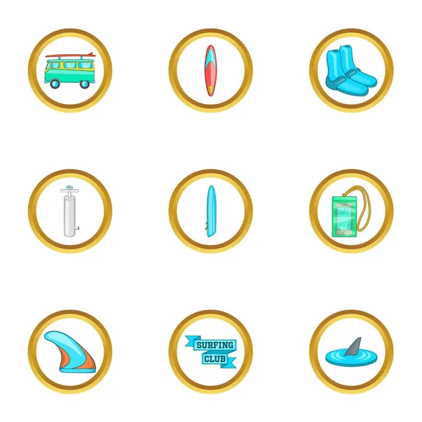 Sörf ekipman Icons set, karikatür tarzı