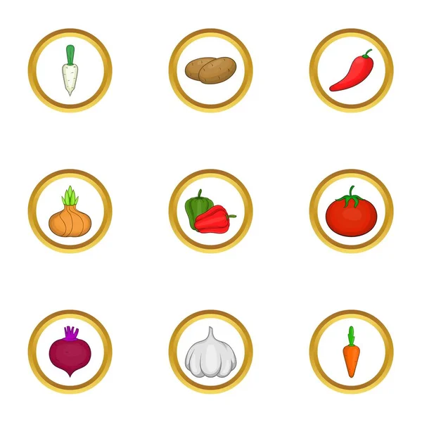 Здорові овочі набір іконок, мультиплікаційний стиль — стоковий вектор