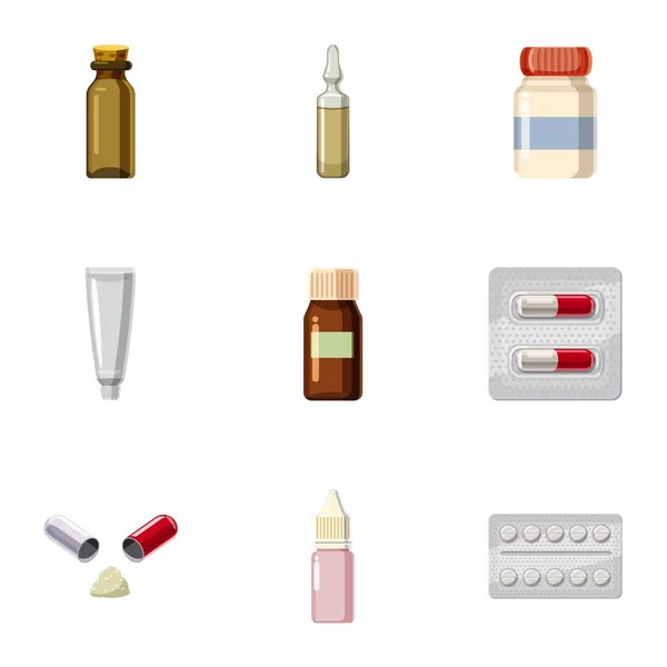 Set di icone della farmacia, stile cartone animato — Vettoriale Stock