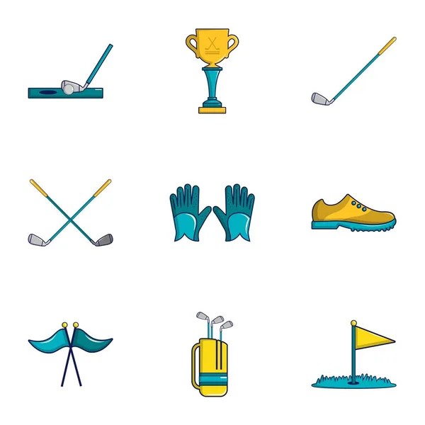 Golf competitie iconen set, cartoon stijl — Stockvector