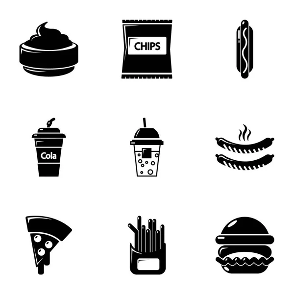Zestaw ikon różnych fast food, prosty styl — Wektor stockowy