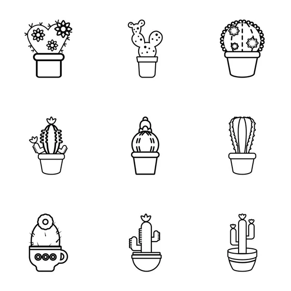 Home cactus icons set, outline style — Stock Vector