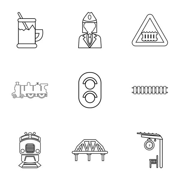 Conjunto de ícones de trabalho ferroviário, estilo esboço — Vetor de Stock
