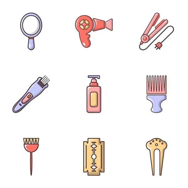 Femme outils coiffeur icônes ensemble, style plat — Image vectorielle