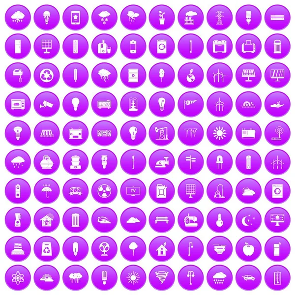 100 icônes moulins à vent ensemble violet — Image vectorielle