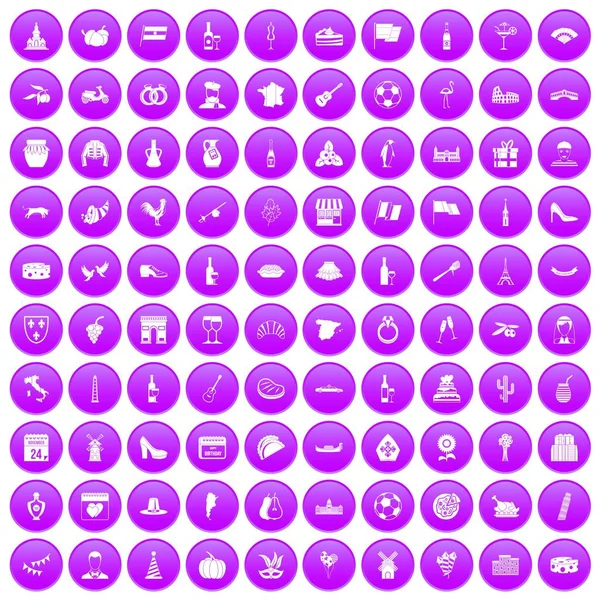 100 винных икон фиолетовый — стоковый вектор