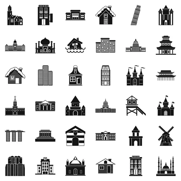 Different building icons set, simple style — Stock Vector