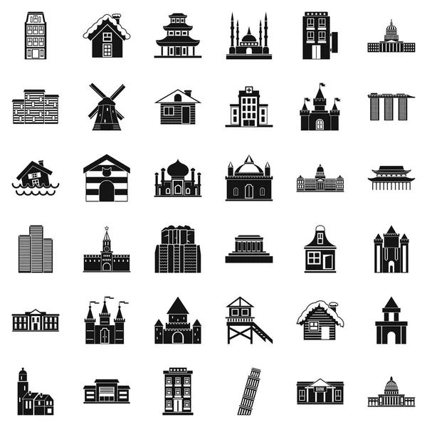 City building icons set, simple style — Stock Vector