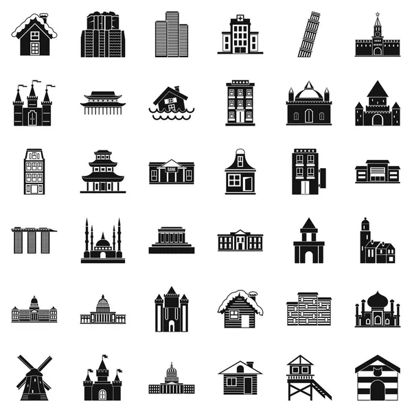 Ensemble d'icônes de bâtiment de ville, style simple — Image vectorielle